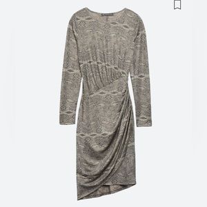 Adrianna Papell lace print metallic knit long sleeved dress gold black